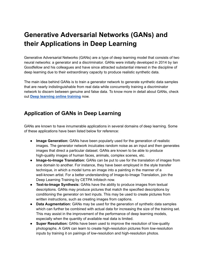 generative adversarial networks gans and their