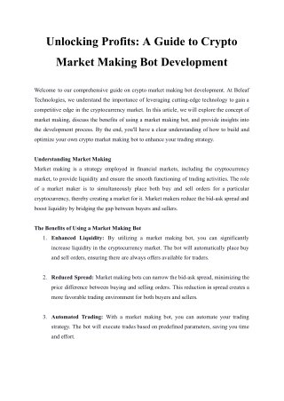 Unlocking Profits: A Guide to Crypto Market Making Bot Development