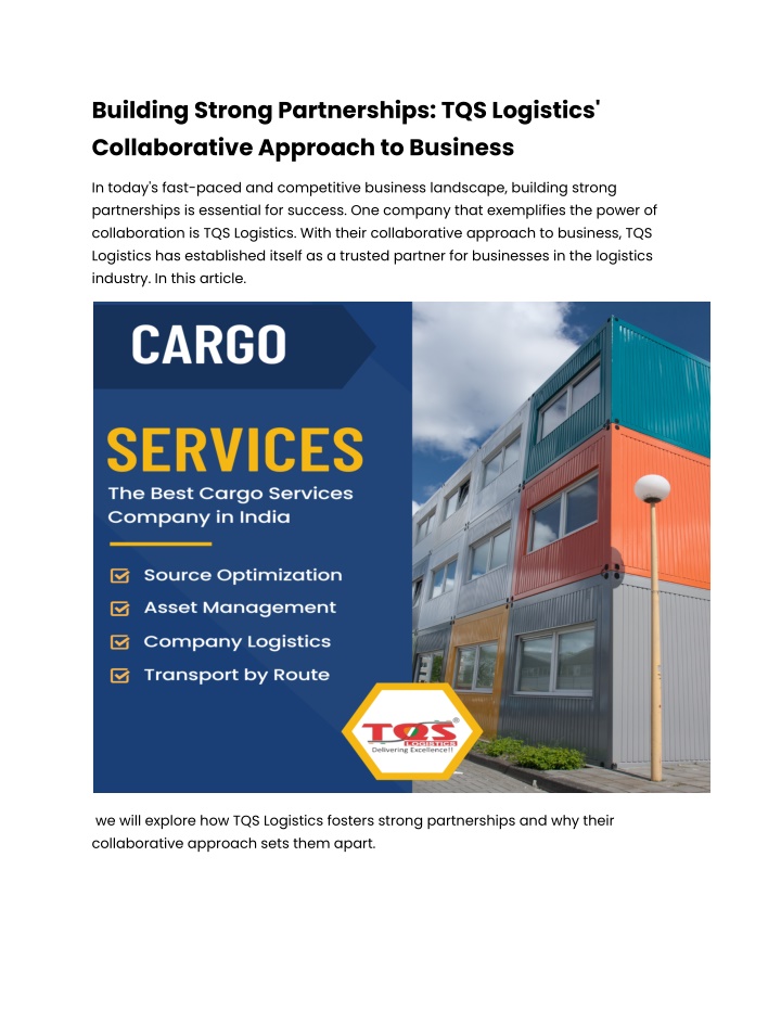 building strong partnerships tqs logistics