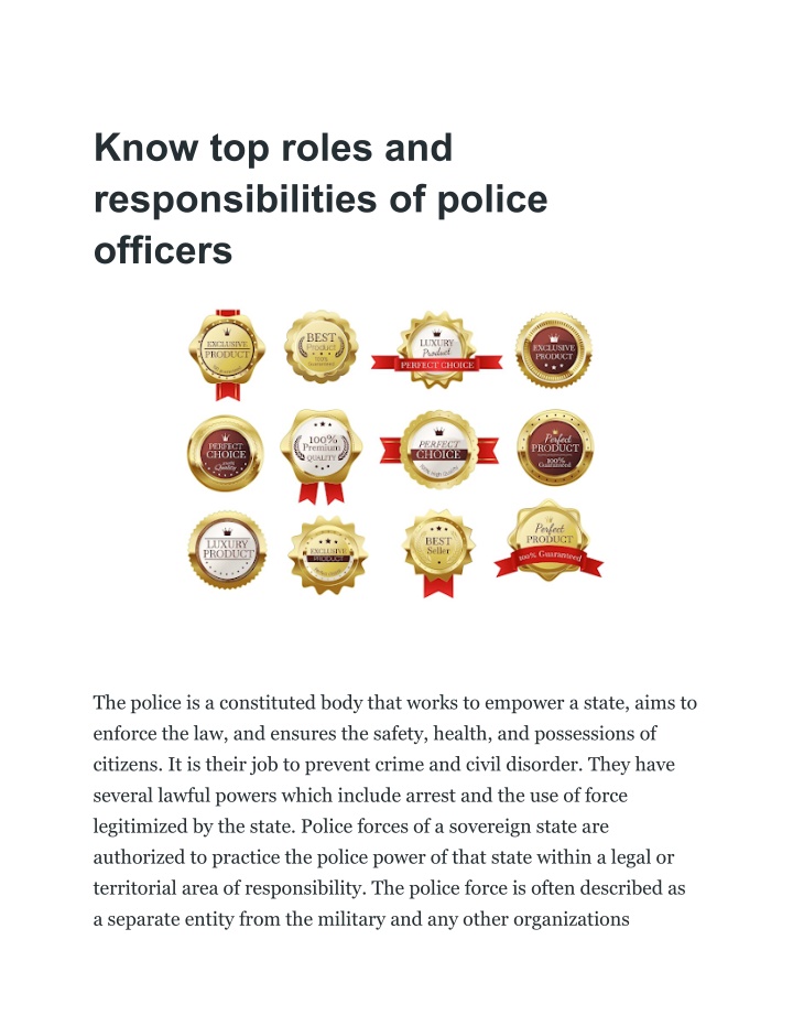 know top roles and responsibilities of police