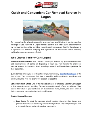 Quick and Convenient Car Removal Service in Logan