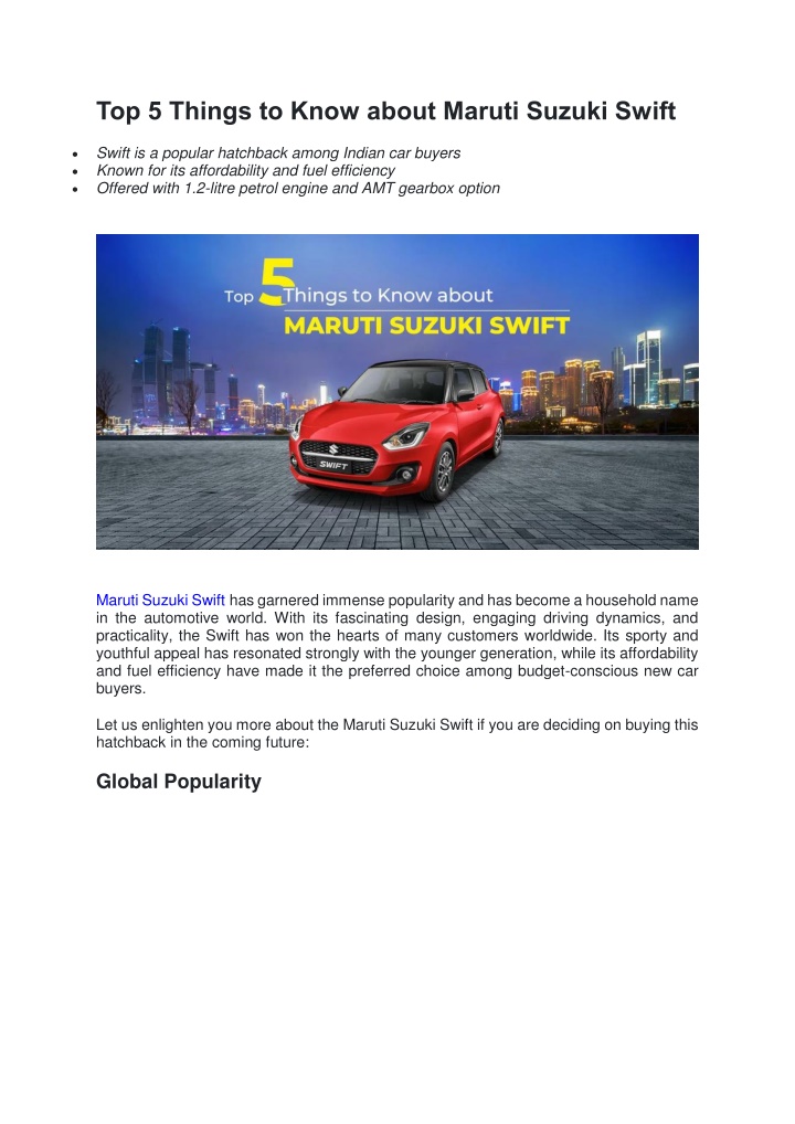 top 5 things to know about maruti suzuki swift