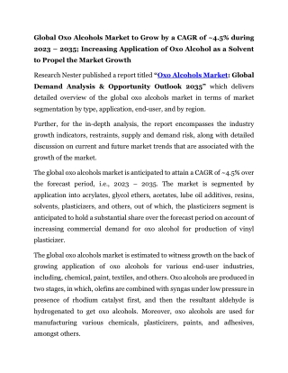 global oxo alcohols market to grow by a cagr