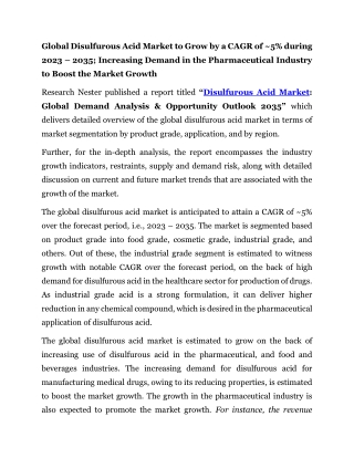 global disulfurous acid market to grow by a cagr