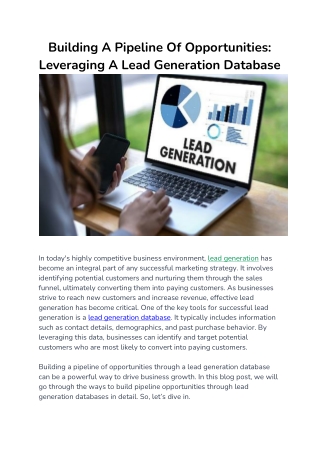 Building A Pipeline Of Opportunities- Leveraging A Lead Generation Database