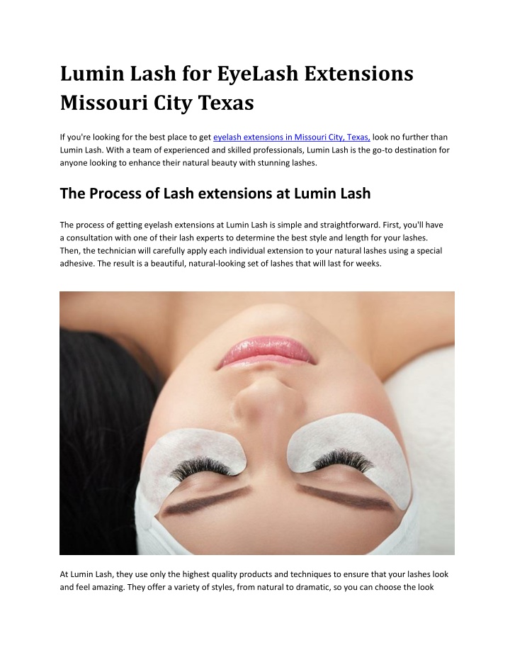 lumin lash for eyelash extensions missouri city