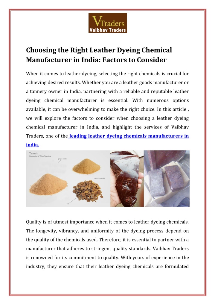 choosing the right leather dyeing chemical