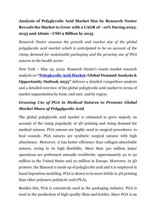analysis of polyglycolic acid market size