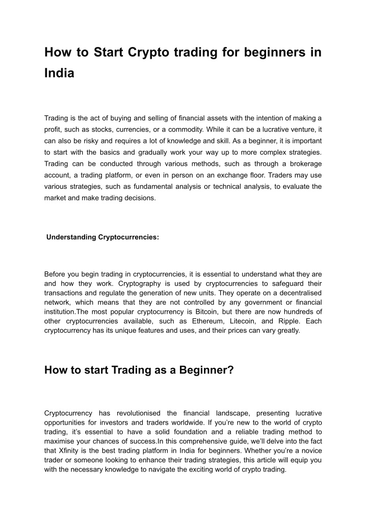 how to start crypto trading for beginners in india