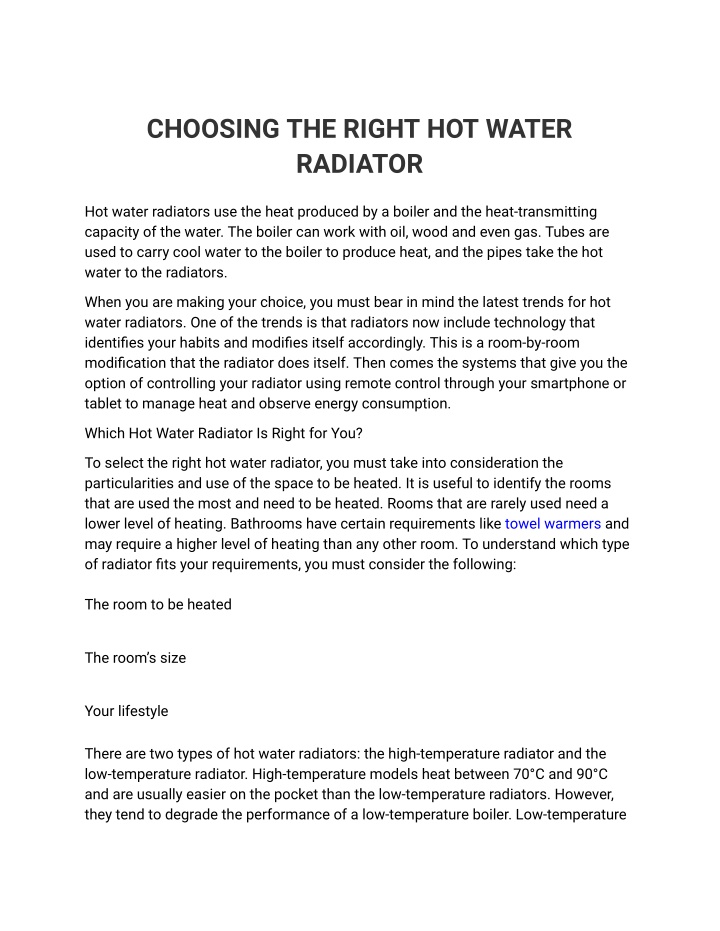 choosing the right hot water radiator