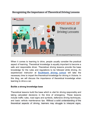 Recognizing the Importance of Theoretical Driving Lessons