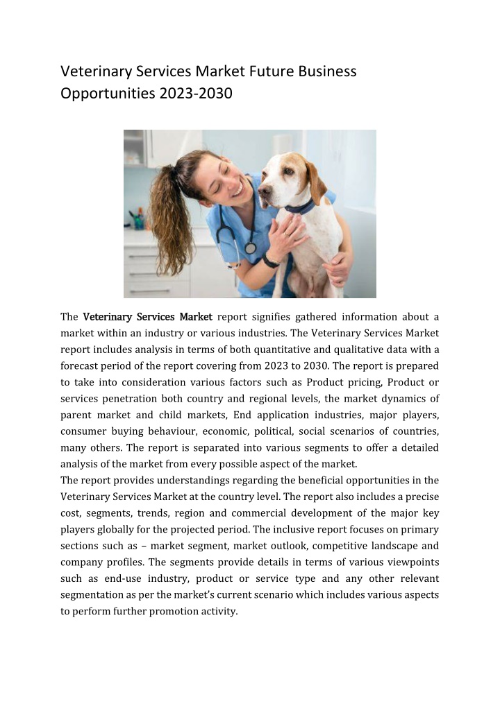 veterinary services market future business