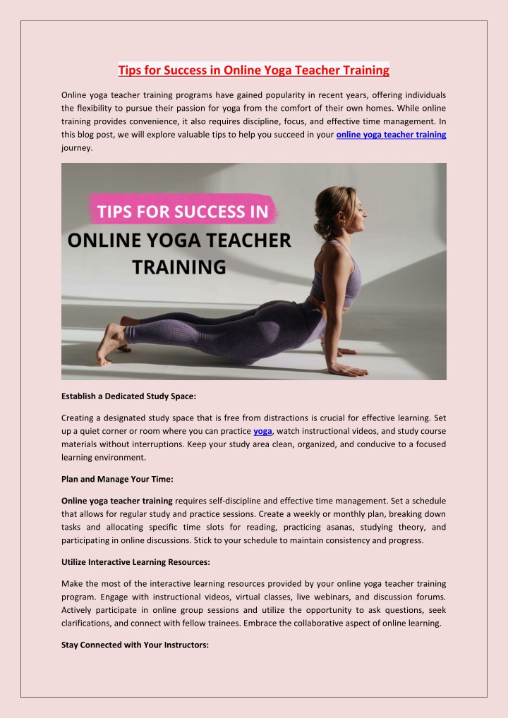 tips for success in online yoga teacher training