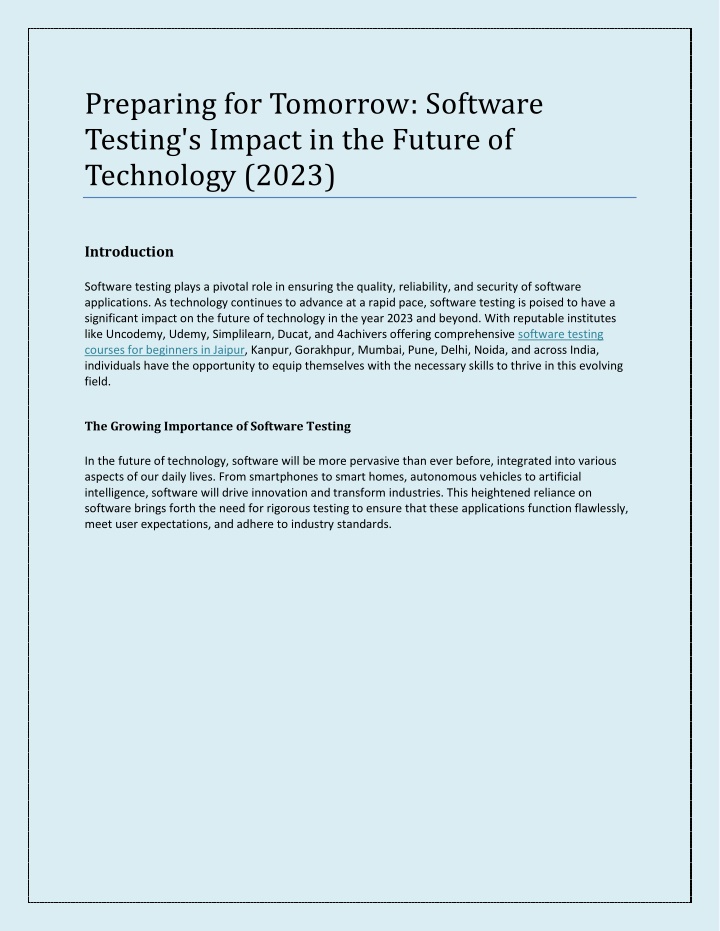 preparing for tomorrow software testing s impact