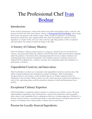 The Professional Chef Ivan Bodnar