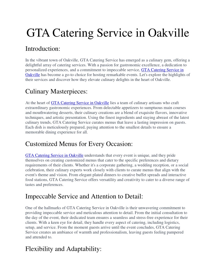 gta catering service in oakville