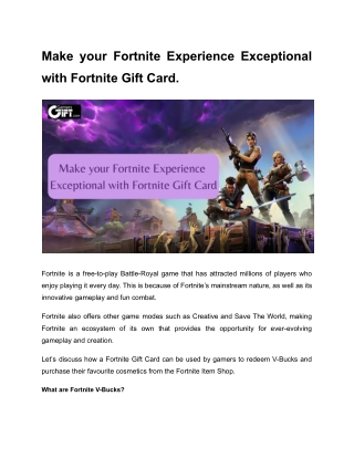 Make your Fortnite Experience Exceptional with Fortnite Gift Card