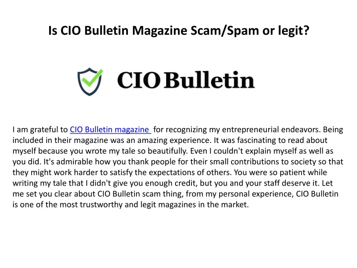 is cio bulletin magazine scam spam or legit