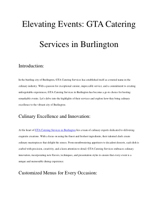 GTA Catering Services in Burlington