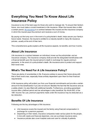 Everything You Need To Know About Life Insurance Policy