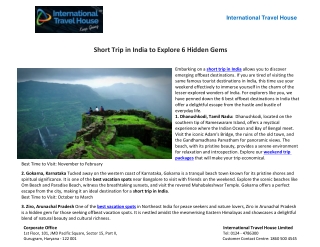 Short Trip in India to Explore 6 Hidden Gems