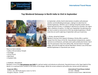 Top Weekend Getaways in North India to Visit in September