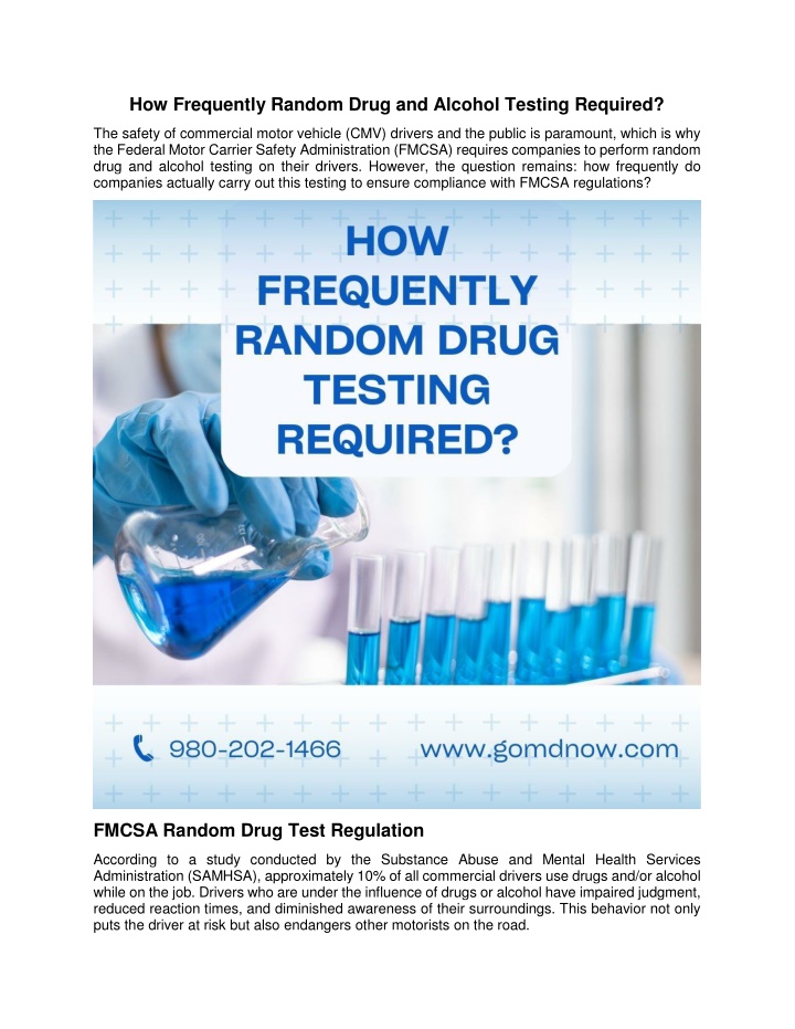 how frequently random drug and alcohol testing