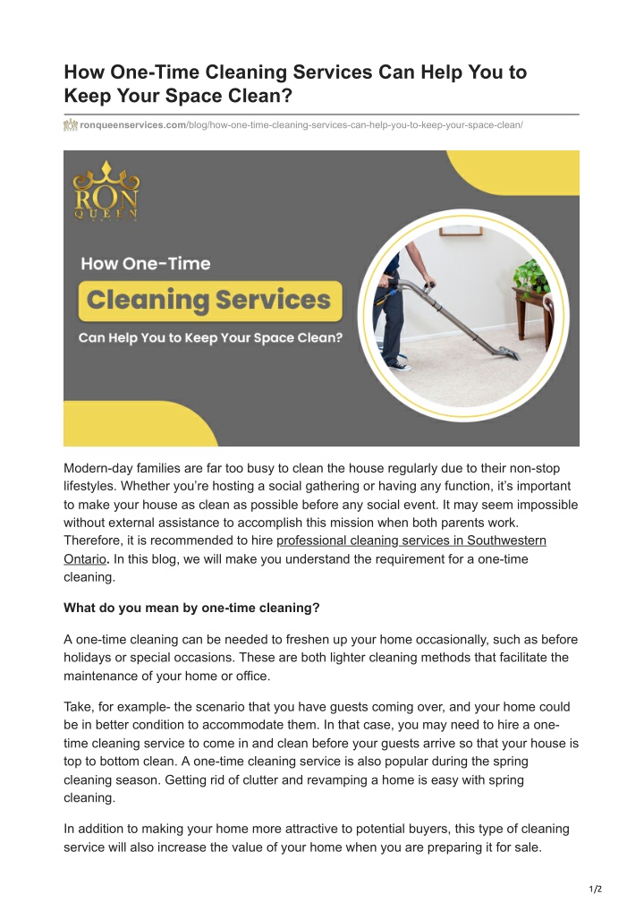 how one time cleaning services can help