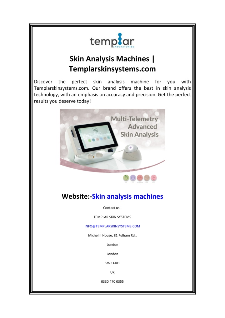 skin analysis machines templarskinsystems com