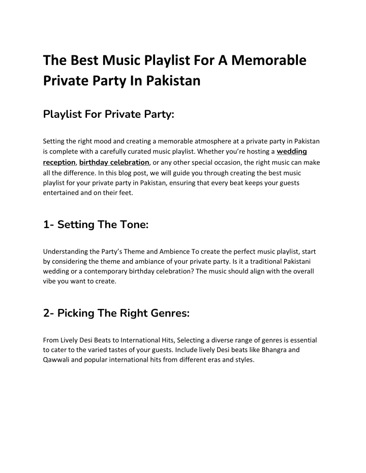 the best music playlist for a memorable private