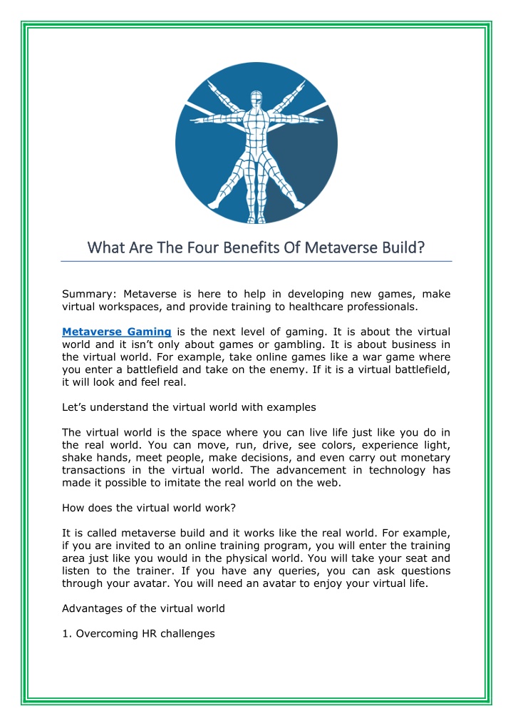 what are the four benefits of metaverse build