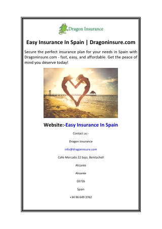 Easy Insurance In Spain Dragoninsure.com