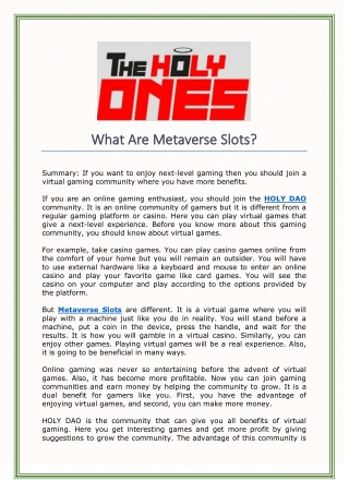 What Are Metaverse Slots