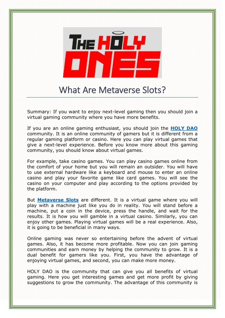 what are metaverse slots what are metaverse slots