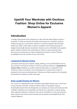 Upshift Your Wardrobe with Oxolloxo Fashion- Shop Online for Exclusive Women's Apparel