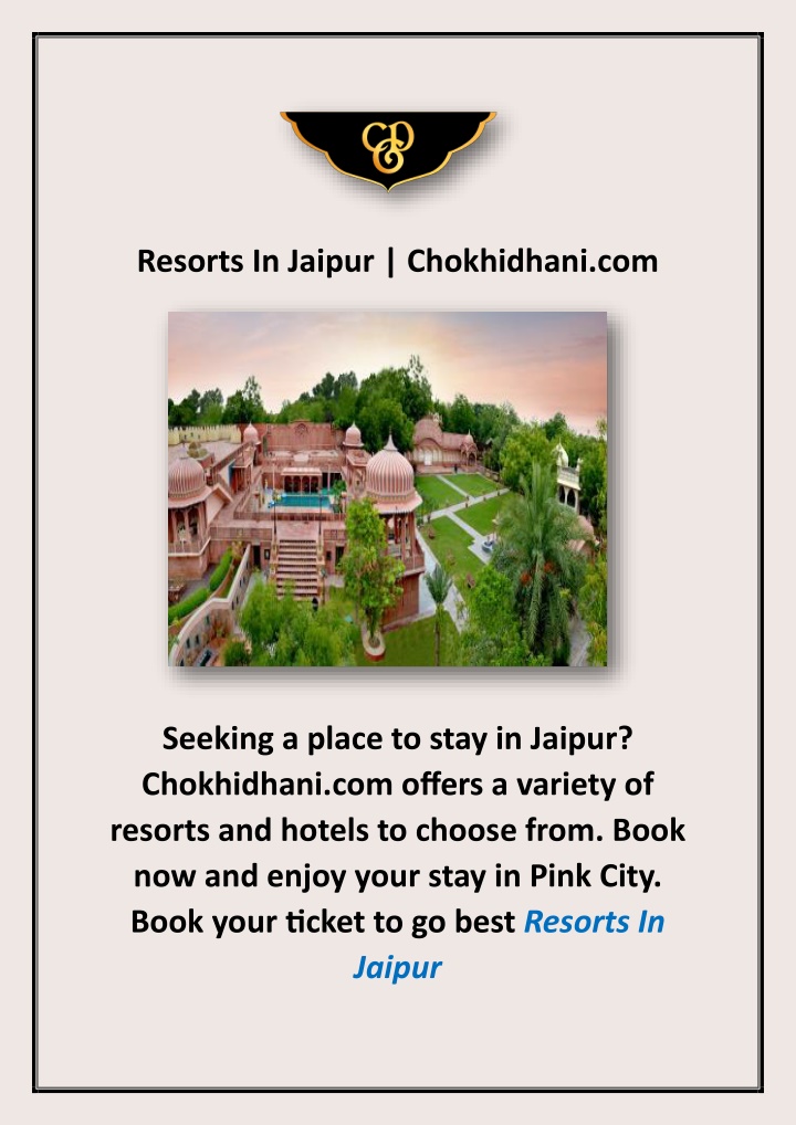 resorts in jaipur chokhidhani com