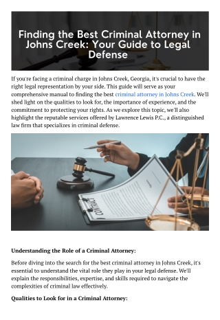 Finding the Best Criminal Attorney in Johns Creek: Your Guide to Legal Defense