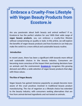 Embrace a Cruelty-Free Lifestyle with Vegan Beauty Products from Ecostore.ie
