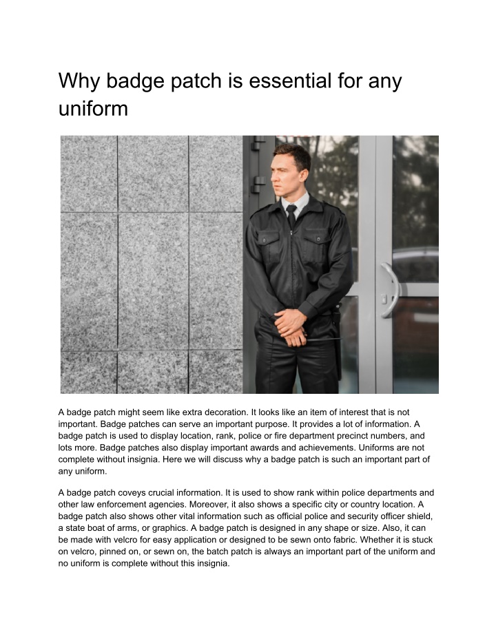 why badge patch is essential for any uniform