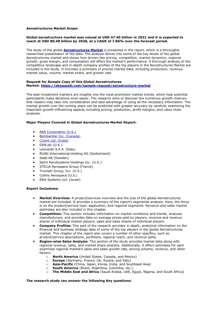 aerostructures market scope