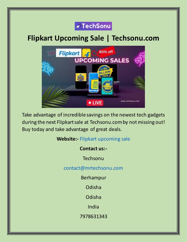 flipkart upcoming sale techsonu com