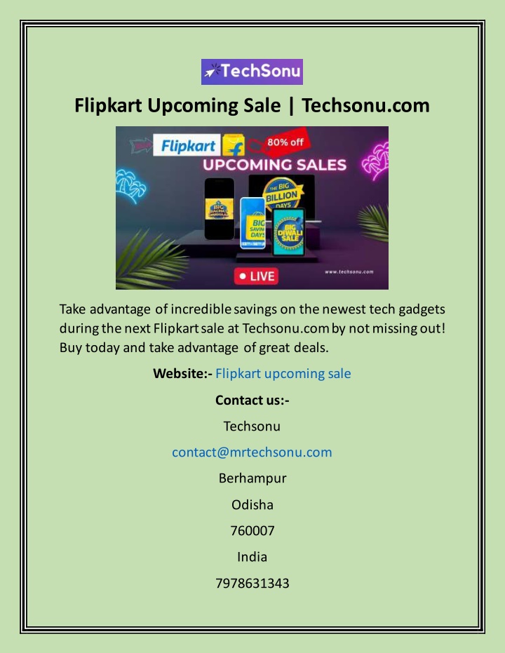 flipkart upcoming sale techsonu com