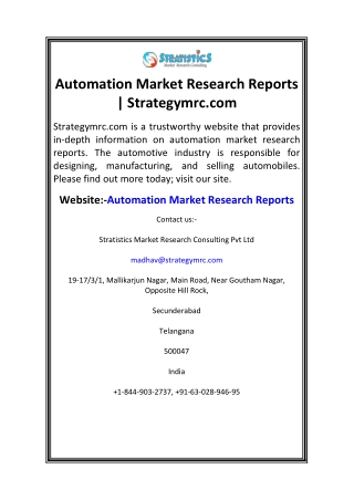 Automation Market Research Reports  Strategymrc.com