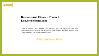 business and finance course edu berkeleyme