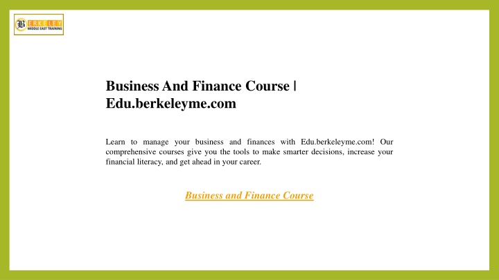 business and finance course edu berkeleyme