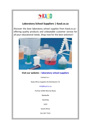 Laboratory School Suppliers  Kasd.co.za