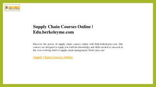 supply chain courses online edu berkeleyme