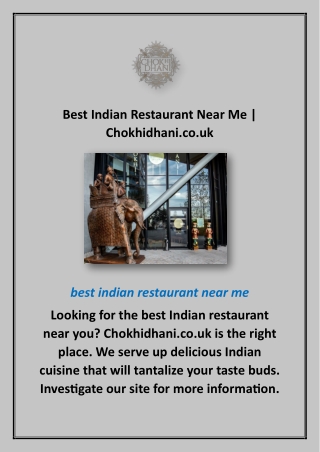 Best Indian Restaurant Near Me | Chokhidhani.co.uk