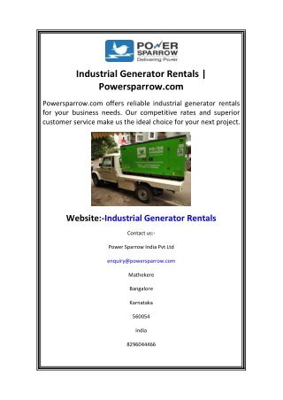 industrial generator rentals powersparrow com