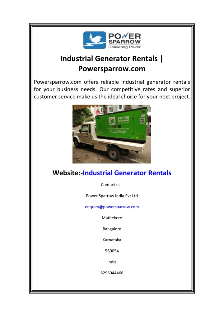 industrial generator rentals powersparrow com